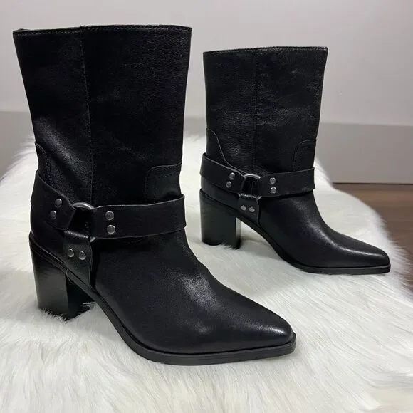 NEW Steve Madden Women's Size 6.5 M Black Leather Alessio Ankle Boot Bootie - Picture 4 of 13